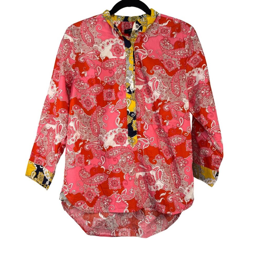 J.Crew Womens Small Paisley Print Button-Down Tunic Shirt Pink/Red Cotton Blend